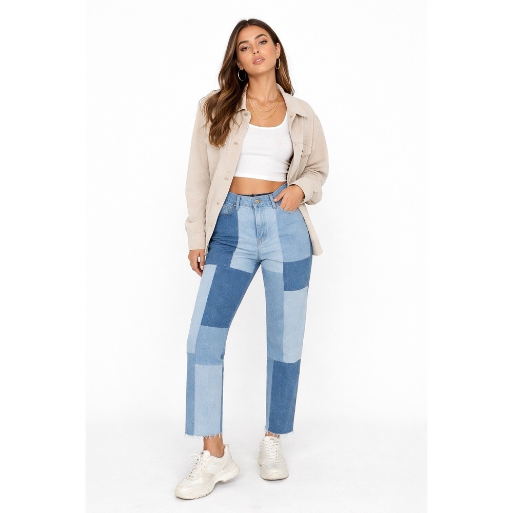 Hollister High Rise Jeans Patchwork Light Blue Women's Sz 9R W29‎ L27 Frayed Hem